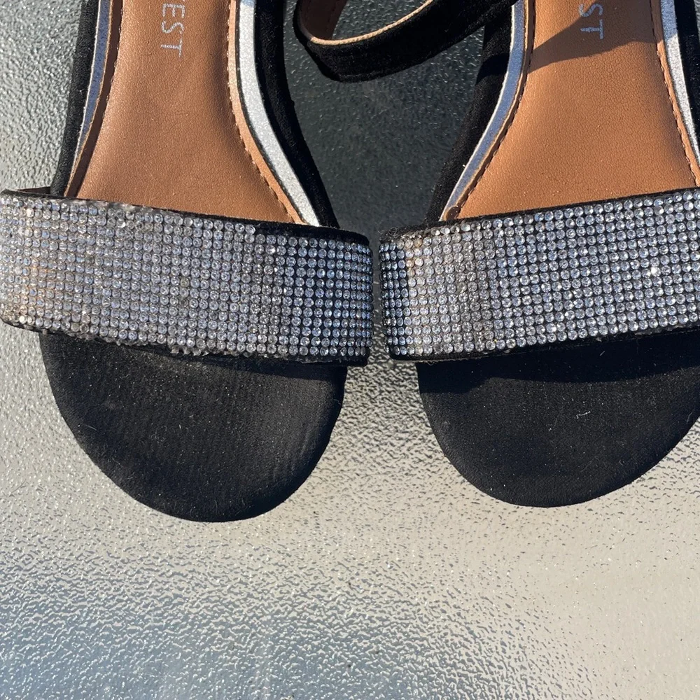 Nine West Saly Girl's Size 12 1/2 Wedge Heel Dress Shoes Sparkle Bling Toe